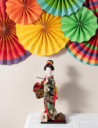 ALAMIYA Home Decoration Asian Japanese Geisha Kimono Doll Collectible Figurine Gift with Paper Fan