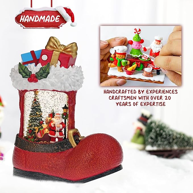Christmas Snow Globe with Santa Claus Gifts - Lighted Musical Snow Globe Christmas Decorations with Timer, Swirling Glitter, Battery/USB Powered, Holiday Decor(Santa Claus Boots)