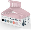 Neaties Plastic Hangers 45 Pack – Made in The USA – 6lb Capacity Standard Clothes Hangers with Strap Hooks for Dresses, Lingerie, Shirts, Pants, and Jackets – Pink