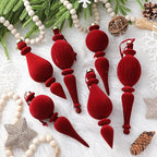 Jetec 6 Pcs Burgundy Velvet Christmas Finial Ornament Flocked Xmas Tree Hanging Decoration Plastic Velvet Christmas Ornaments with 3 Styles for Xmas Tree Holiday Home Party Decoration