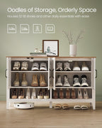 VASAGLE LIRY Collection - Shoe Cabinet, 3-Tier Storage Organizer, Shoe Shelf, Farmhouse Freestanding Cabinet, Height-Adjustable Shelf, 13.8 x 47.2 x 27.6 Inches, Rustic White ULBC039W01