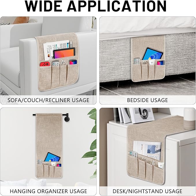 Couch Armrest Remote Control Holder, Couch Caddy Gifts for Seniors Bed Caddy Tv Remote Holder with 5 Pockets for Key Glasses Phone Magazine Holders