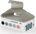 Neaties Plastic Hangers 100 Pack - Made in The USA - 6lb Capacity Standard Clothes Hangers with Notches and Reinforced Edges for Dresses, Lingerie, Shirts, Pants, and Jackets - Gray