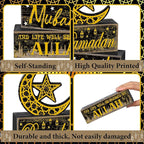Moucuny 4 Pcs Ramadan Mubarak Table Decor Wooden Eid Mubarak Tabletop Signs for Home Black and Gold Muslim Islam Ramadan Mubarak Centerpiece for Islamic Gifts Kareem Home Table Decor