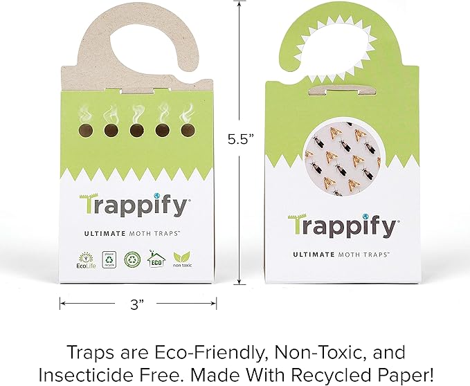 Trappify Ultimate Adhesive Moth Traps for Clothes - Monitoring Pantry Moth Traps for Home, Kitchen, Closet, Cabinet, Storage Rooms, Cupboard |Easy Setup (4 Pack)