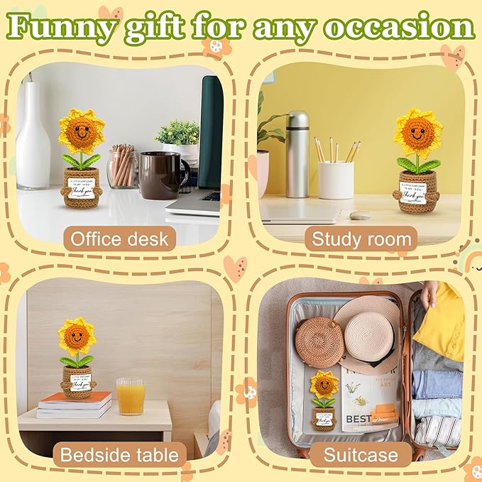 Thank You Gifts for Women Men - Crochet Sunflower Teacher Appreciation Gift for Her Him, Funny for Mom, Teacher, Sister, Emotional Support Small Cute Stuff Things, Collectible Doll