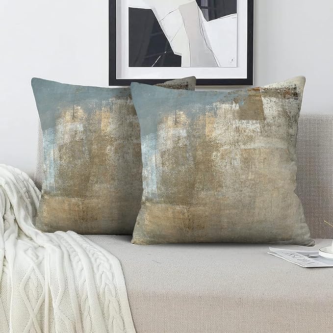 Grey and Beige Abstract Art Contemporary Pillow Cover, Modern Neutral Decorative Throw Pillows Cushion Cover for Bedroom Sofa Living Room 26 x 26 Inch Set of 2