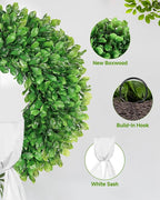 Vlorart 24 Inch Faux Round Boxwood Wreath, Weatherproof Front Door Large Wreaths Artificial Spring Summer Greenery Wreath with Sash for Farmhouse Wedding Year Round Indoor and Outdoor