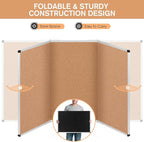 Extra Large Cork Bulletin Board 96" X 48", Foldable Notice Pin Board for Wall, Silver Aluminum Framed 8'x4' Corkboard, Wall Mounted Noticeboard with 36 Push Pins for School, Home & Office