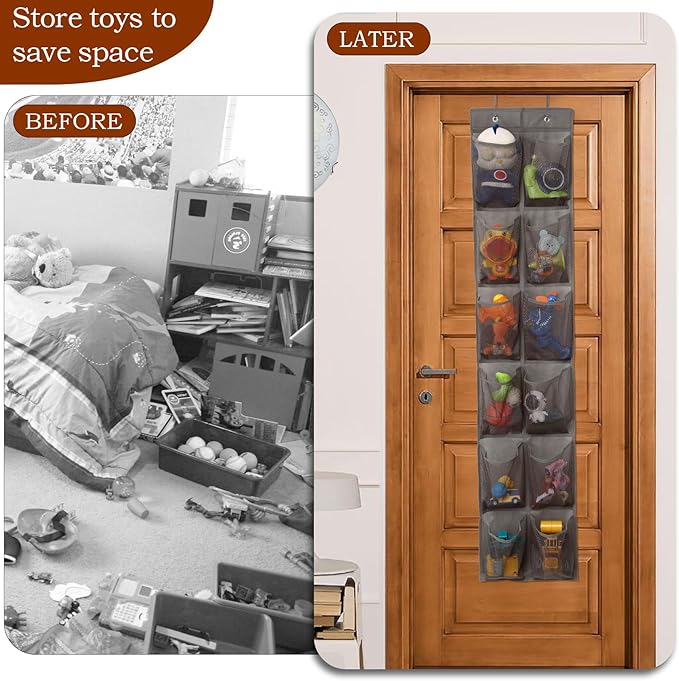 12 Large Pockets Over The Door Hanging Shoe Organizer, LIGHT BROWN COLOR