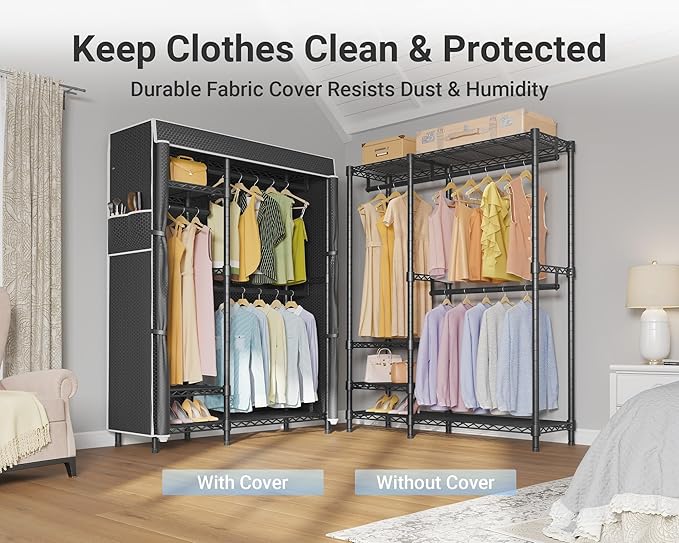 VIPEK V2C Heavy Duty Clothes Rack with Upgraded Polyester Cover, Metal Portable Closet with Adjustable Shelves & Hanging Rods, Freestanding Wardrobe Closet for Bedroom, Max Load 700LBS