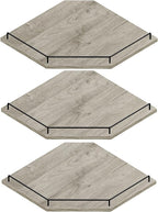 JJL Corner Shelf Wall Mounted, 12 Inches 3-Tier Floating Corner Shelf, Hexagon Rustic Wood Decor with Fence, Gray Wood Grain Floating Shelves for Apartment Bedroom Kitchen Bathroom