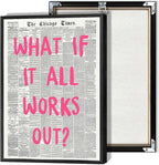What If It All Works Out Poster Retro Newspaper Pink Font Canvas Wall Art Positive Affirming Quote Minimalist Prints Painting For Home Bedroom Dorm Wall Decor 16x24in Framed