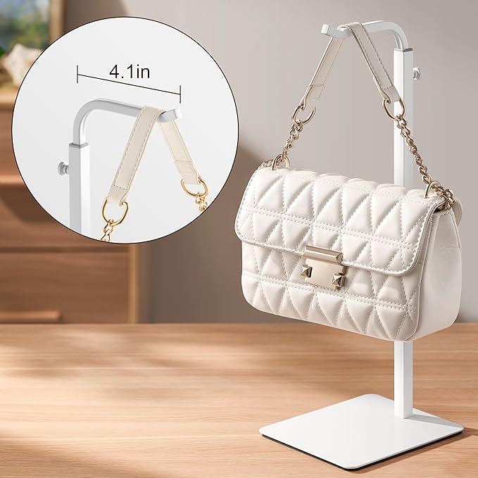 pickpiff Adjustable Purse Display Stand - White Tabletop Display Holder for Handbags, Wreaths and Banners, for Home Closets, Retail Displays and Vendor Booths (1-Pack) | Non-Slip Base