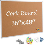 Bulletin Board 36 x 48, Silver Aluminium Framed 4x3 Large Wall Mounted Cork Office Notice Pin Board