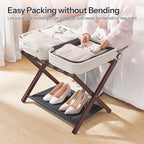 HOOBRO Luggage Racks, Set of 2 Folding Luggage Holders, Bamboo Suitcase Stands, with Nylon Straps and Oxford Fabric Shelf, for Guest Room, Hotel, Bedroom, Brown and Black BR17XLP201G1