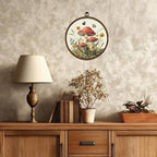 KLYTINK Vintage Fantasy Mushroom Floral Wall Art, Round Canvas Wall Hanging Decor, Fantasy Forest Botanical Illustration, for Living Room,Bedroom,office 10x10 Inch(MG09)