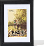 KTKDE 16x24 Picture Frame,Poster Frame Display Pictures 12 x 18 with Mat or 16x24 Without, Tempered Glass, 24 by 16 Black Wooden Frame Wall Gallery Photo Frame best gift
