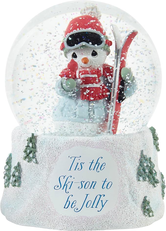 Precious Moments ‘Tis The Ski-Son to Be Jolly Annual Snowman Musical Snow Globe – Resin & Glass Holiday Keepsake – 231103