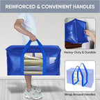 BALEINE 2-Pack Oversized Moving Bags with Reinforced Handles, Heavy-Duty Storage Tote Moving Supplies for Packaging, Camping (Blue w/Window, 2-Pack)