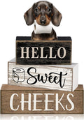 Moucuny 4 Pcs Dachshund Bathroom Decor Set Funny Toilet Wooden Tiered Tray Decor Farmhouse Dachshund Centerpiece Rustic Bathroom Shelf Decoration Hello Sweet Cheeks Decoration for Home Office