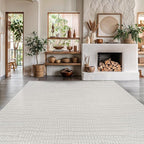 Modern Micro Loop Indoor Area Rugs for Living Room Bedroom Kitchen Geometric Pebble White 8x10 Luxury Durable Low and High Pile Non-Shedding Stain Resistant Soft Area Carpet 8 x 10