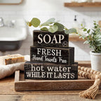 Lineshading 4 Pcs Bathroom Shelf Decor Sign Farmhouse Bathroom Decor and Accessories Rustic Eucalyptus Leaves Block Sign Soap Fresh Hand Towel Free Table Centerpiece for Home Toilet Hotel Campsite