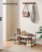 SONGMICS Shoe Rack, 2-Tier Shoe Organizer, Metal Storage Shelf, Upright or Upside Down, for 6-9 Pairs, Stackable, for Entryway, 11.8 x 26.8 x 14.6 Inches, Black ULSA202B01