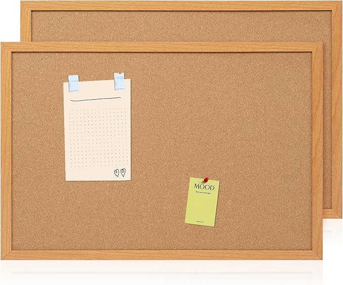 2 Pack Cork Board Bulletin Board 20" x 30", Wood Framed Corkboards for Wall Decor, Hanging Office Message Board, Wall Mounted Notice Pin Board with 30 Push Pins for School, Home & Office