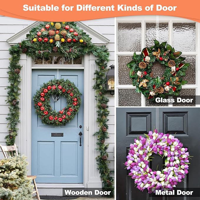12" Clear Wreath-Hanger Non Scratch Hooks, 1 Pack Wreath-Hanger, Over The Door Hooks Deceneration, Slim Hangers Organizer