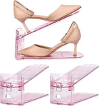 Yes!Fresh Shoe Slot Organizer, Boutique Display Style Shoe Stacker for A Pair of Shoes, Separable Shoe Rack for Closet Organization, 3 Adjustable Narrow Shoe Rack (Pink, 2 Pack)