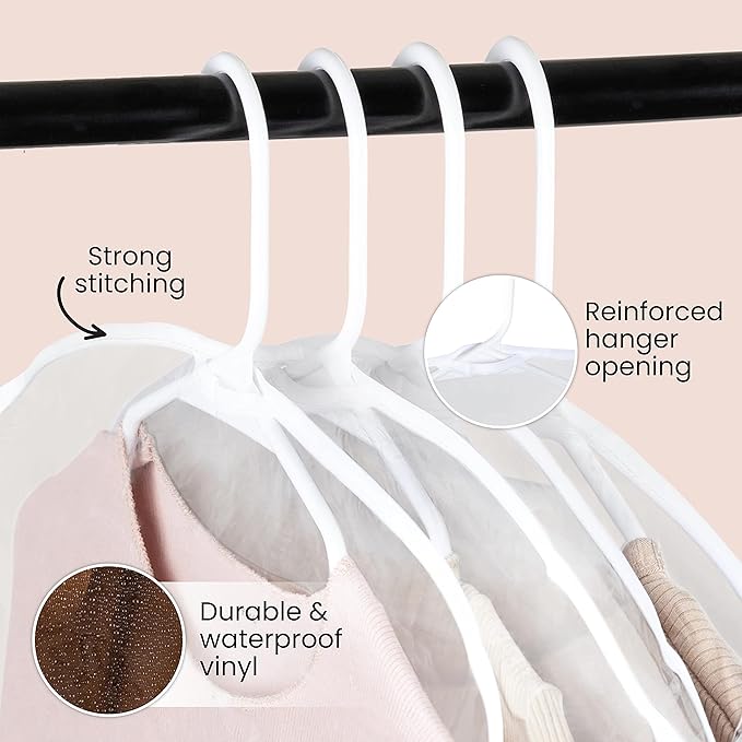 Handy Laundry Clear Vinyl Shoulder Covers - Set of 16 Garment Protectors Keep your Suits, Dresses, Blouses, & Dust Free - Protect and Store your Clothing while In and Out of Season