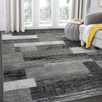 FlyDOIT Modern Geometric Patchwork Area Rug, 8x10 Grey Large Rugs for Living Room, Rockwood Collection Indoor Rugs for Bedroom, Throw Carpet Floor Decor for Entryway Dining Room Office Nursery