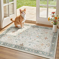 Lessymo Washable Entry Rug, 2x3 Cream Green Small Area Rugs for Bathroom Kitchen Entryway Laundry Bedroom, Non Slip Indoor Entrance Door Mat, Boho Oushak Geometric Floral Decor