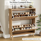 Nicetree Arch-Chic Shoe Cabinet for Entryway, Modern Mid-Century Shoe Storage Cabinet with Fluted, Narrow Shoe Rack for Entryway with Adjustable Shelves & Tipping Protection,Light Oak