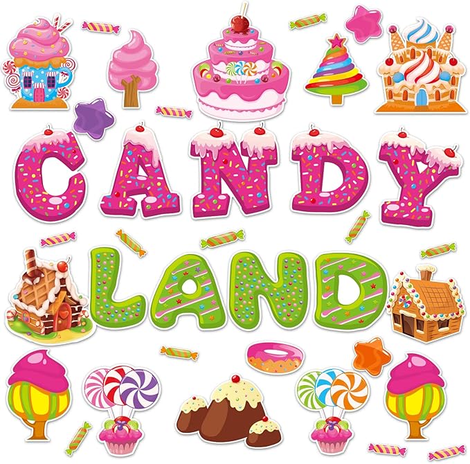 Candy World Cutouts Candy Classroom Bulletin Board Decorations Candy World Ice Cream Donut Round Lollipop Cut Outs Kids Sweet Birthday Themed Party Supplies for Students Classroom Decorations