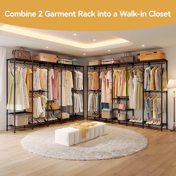 H5 Extra Large Wire Garment Rack, Heavy Duty Clothes Rack, Freestanding Clothing Rack for Hanging Clothes, Wardrobe Closet with Adjustable Shelf, 93.3" Wx15.7 Dx75.4 H, Black, Load 1400 lbs
