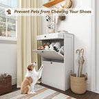 Shoe Cabinet with 2 Flip Drawers, Slim Freestanding Hidden Shoe Organizer with Drawer, Pet-Proof Shoe Storage Cabinet for Entryway Living Room Behind The Door, White