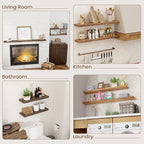 Floating Shelves for Wall Decor, Rustic Solid Elm Wood Live Edge Floating Shelves Wall Mounted, Wall Shelves with Invisible Bracket for Living Room Bathroom Bedroom Kitchen, 36 Inch Set of 2, Walnut