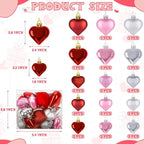 Melisheer 24pcs Valentines Day Heart Ornaments, Classic Red Pink Silver Shaped Hanging Baubles with 2 Sizes, Valentine's Decorations for Tree, Love Decor Outdoor Wedding Party Gift