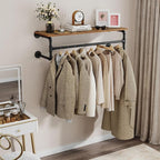 Clothes Rack with Top Shelf, 43.3in Industrial Pipe Wall Mounted Garment Rack, Space-Saving Display Hanging Clothes Rack, Heavy Duty Detachable Multi-Purpose Hanging Rod for Closet Storage