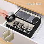 2 Packs Leathers Belt Organizer for Closet and Drawer, Stackable 5 Grids Dresser Drawer Organizers, Belt Tie Holder for Men,Tie Box-Black