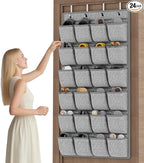 homyfort Over the Door Shoe Organizer,Hanging Shoe Rack Storage Holder with 24 Extra Large Fabric Pockets for Closet,Men Sneakers,Women High Heeled Shoes,Slippers,Grey 61.4''x22''