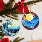 Christmas Ornaments, 2.8 Inch Ceramic Hanging Ornament, Christmas Tree Ornaments, Xmas Decorations, Holiday Decorations, Holiday Party Gifts, and Xmas Gift Ideas - Full Moon