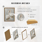 Framed White Swan Canvas Wall Art – Vintage Romantic Swan Oil Painting, Simple Rustic Animal Art Prints, Classical Artwork Wall Decor for Living Room Bedroom Office – 12x16in