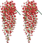 Artificial Hanging Flowers for Outdoors Fake Plants Decoration, 2 Pcs Faux Silk Daisy Flower Realistic Outdoor Flowers UV Resistant Porch Patio Window Yard Indoor Spring Decor(Red)