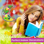 KY&BOSAM Moon Suncatcher Gifts for Mom Family Friends Stained Glass Suncatchers for Windows Hangings Wind Chimes with Real Flower Colorful Crystal Outdoor for Garden Indoor Home Christmas Trees Decor