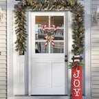 Glitzhome Christmas Candy Cane Wall Decor, 20"H Wooden Hanging Sign with Vintage Red White Stripe for Home Indoor Holiday Festival