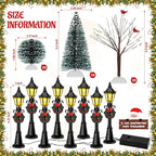 32 PCS Christmas Figurine Village Accessories, Mini Street Light Models with Brush Trees, Miniature Christmas Pathway Street Lamps Lantern Post for DIY Micro Landscape Fairy Garden