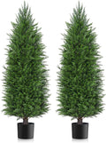 6FT Artificial Topiary Cedar Plants Outdoor, Faux Pine Trees UV Resistant and Potted, 72 Inch Tall Fake Shrubs Evergreen for Front Porch Decor Set of 2